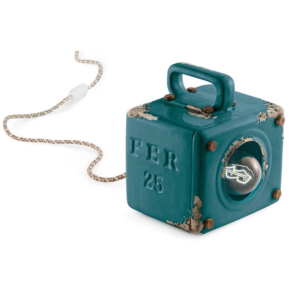 Lumetto Vintage Industrial Ferro E Ceramica Verde 1 Luce E27