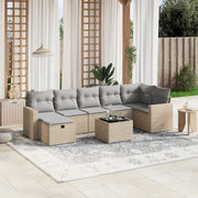 Set Divano da Giardino 8 pz con Cuscini Beige Misto Polyrattan