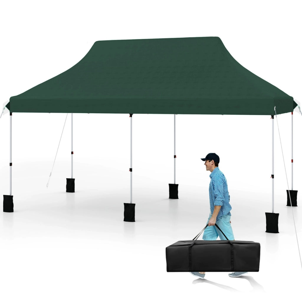 Gazebo pieghevole e portatile da esterno con borsa da trasporto, Rifugio per ombra istantanea per feste 300 x 600 cm Verde-Tende parasole