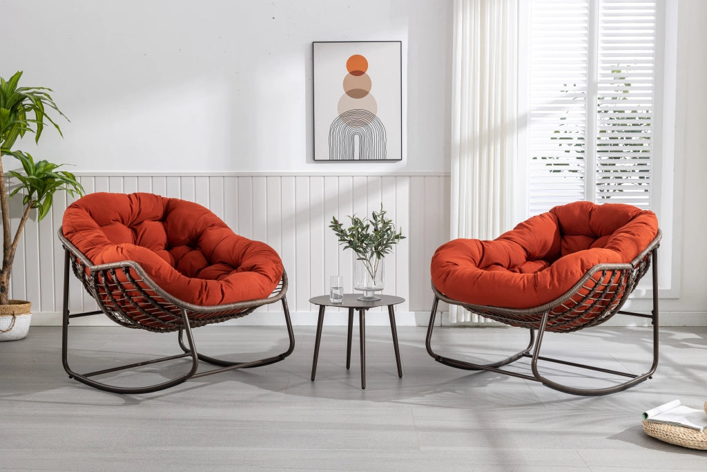 Rocking-chair in rattan sintetico con struttura in acciaio e seduta ergonomica per esterni arancione 78 × 106 × 90 cm