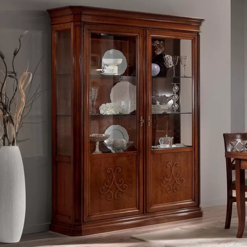 Vetrina classica 2 porte intarsio legno bassano con rilievi 162x54x217 - Mobili 2G