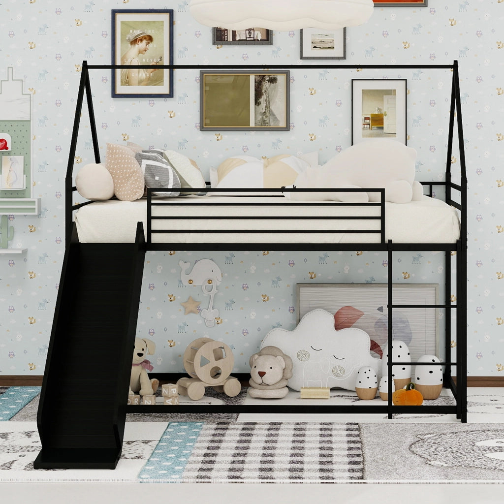 Letto a castello con scivolo ferro nero 100x200 cm