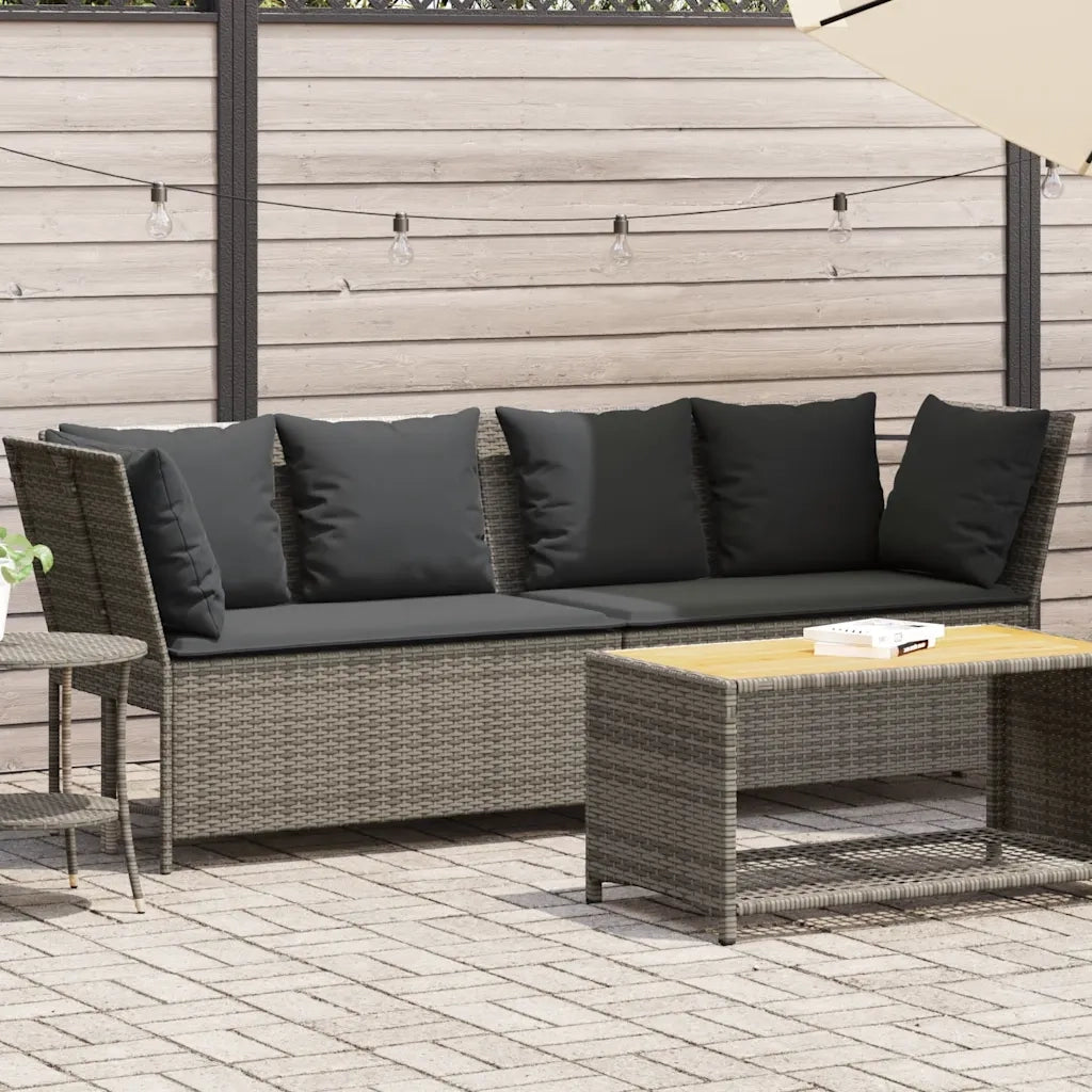 Divano da Giardino con Cuscini in Polyrattan Grigio