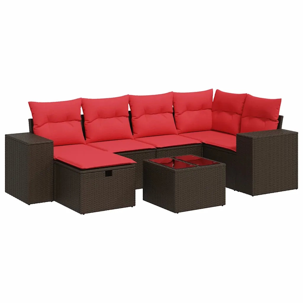 Set Divani da Giardino 7 pz con Cuscini Marrone in Polyrattan 3325700