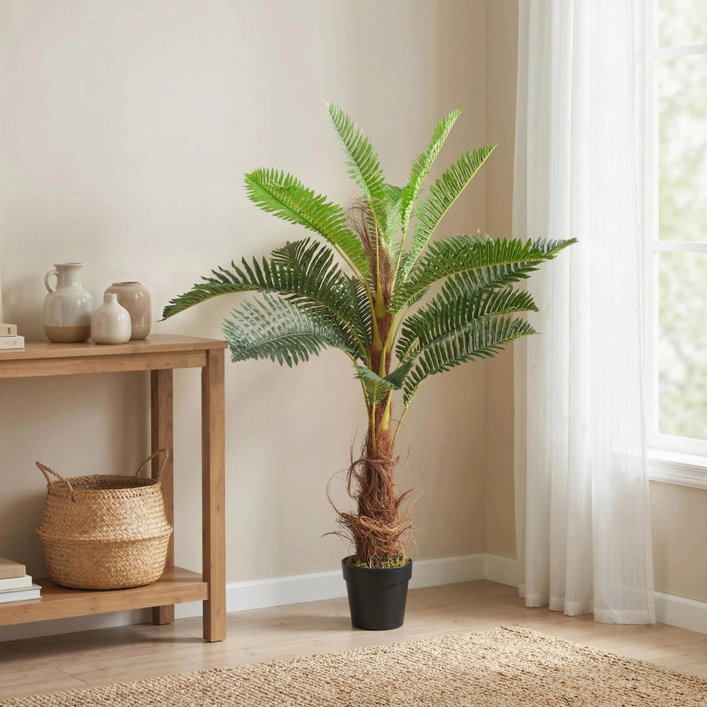 Palma Artificiale 100 cm con 21 Foglie in PEVA ¨C Minimal ¨C Verde con Vaso in Plastica