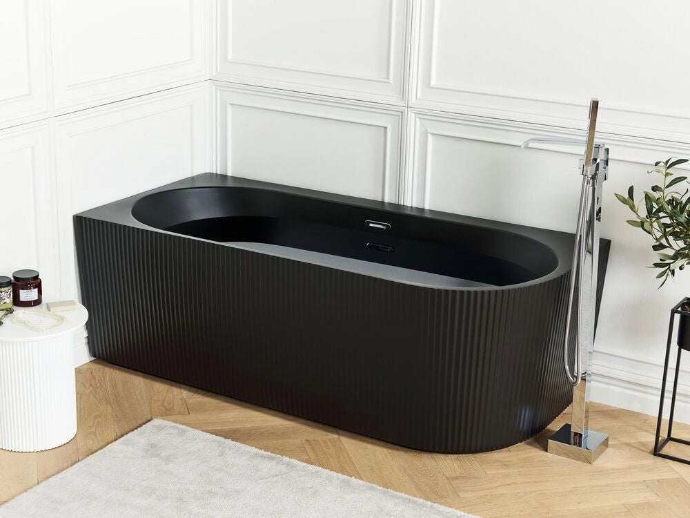 Vasca da bagno angolare destra in acrilico nero opaco 170 x 80 cm Finitura scanalata Bagno in stile moderno