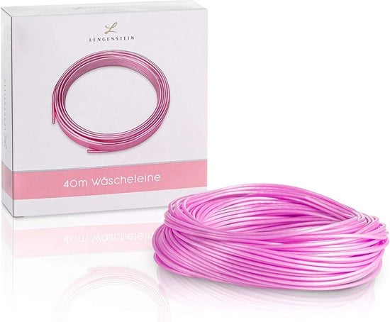 40 m filo da asciugare con core in poliestere e rivestimento in plastica, per uso domestico e esterno, filo da asciugare 3 mm di diametro, resistente alle rotture e robusto (rosa)