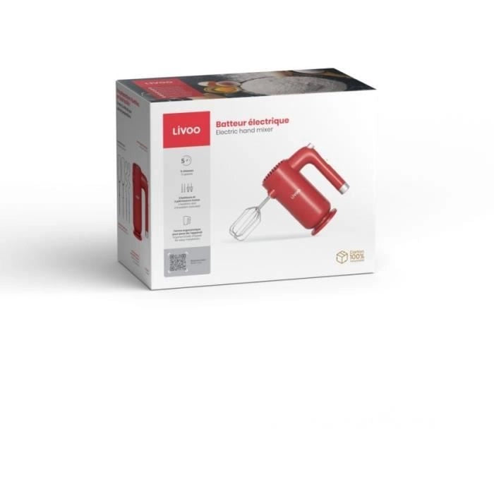 Miscelatore elettrico - LIVOO - DOP243R - 250 w - 5 velocità - Rosso