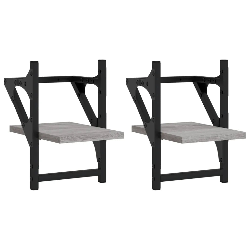 2 pz Mensole a Parete | Scaffale Parete | Ripiano a parete con Aste Grigio Sonoma 20x25x30 cm
