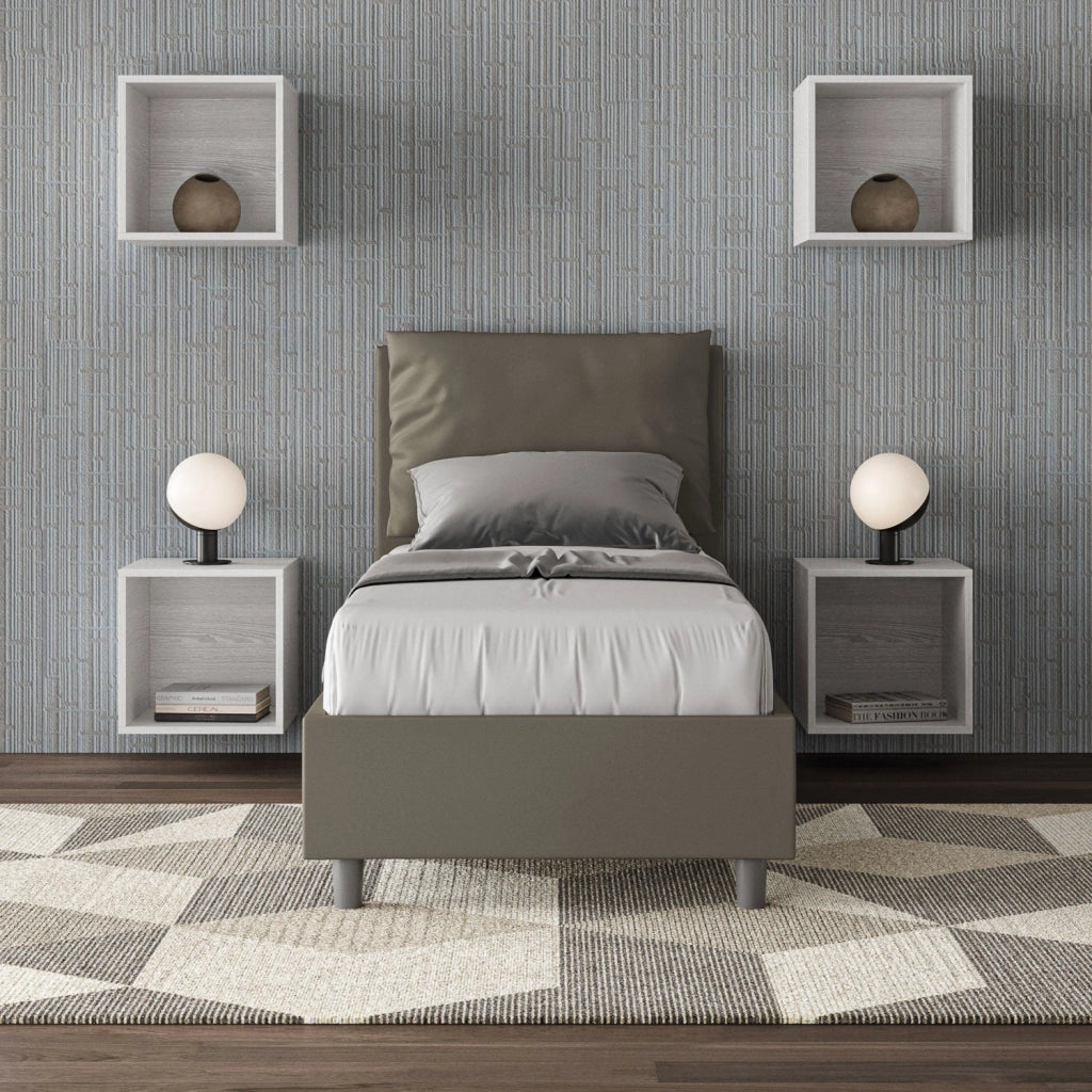 Letto singolo senza rete imbottito 80x200 similpelle cappuccino Antea