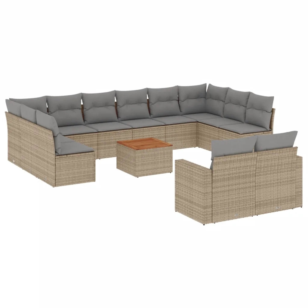 Set Divano da Giardino 13 pz con Cuscini Beige in Polyrattan