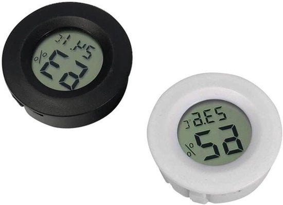 Termometro digitale per terrario - Umidificatore - Idrometro - Nero - Bianco - Incubatore - Adatto per rettili - 2-in-1 - Display LCD integrato - 2 pezzi - 1 pezzo - Adatto per uccelli