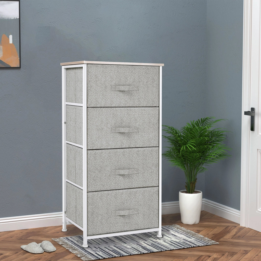 Cassettiera 4 Cassetti Tessuto Grigio ¨C Zephmum ¨C 45x30x92 cm