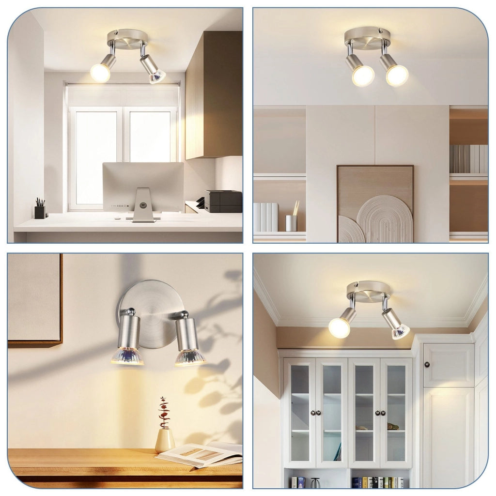 ZMH Faretto da soffitto cromati 2 luci GU10 moderni rotondi orientabili 350° per cucina soggiorno senza lampadina