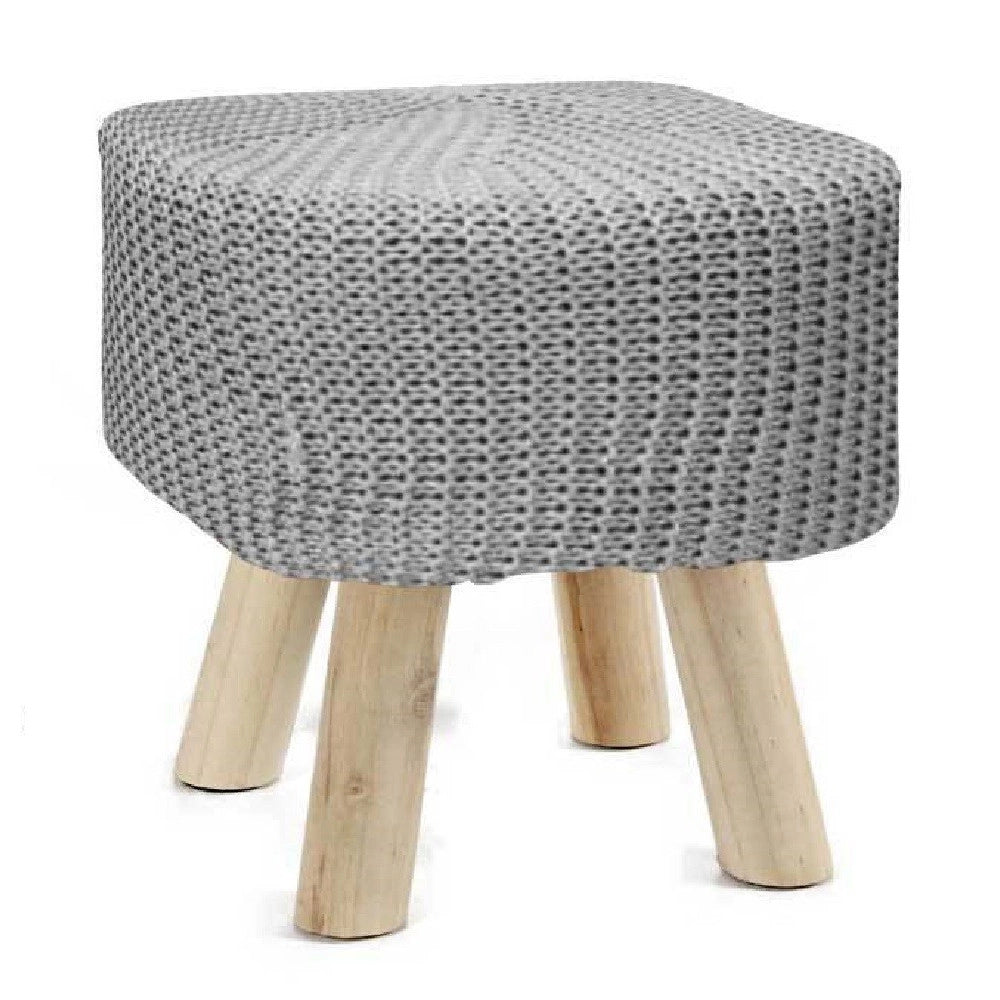 Trade Shop - Pouf Sgabello Poggiapiedi Quadrato Gambe In Legno Tessuto Grigio 27x28cm 827723 -