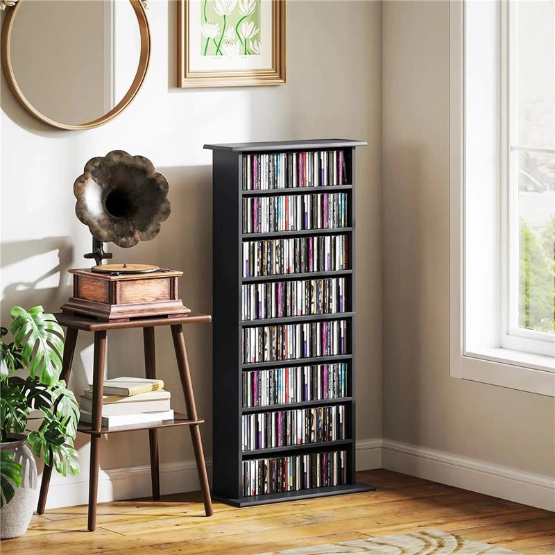 SCAFFALE PORTA CD CON 6 RIPIANI REGOLABILI CAPACITÀ DI 360 CD/185 DVD 58X24X124.5 CM NERO
