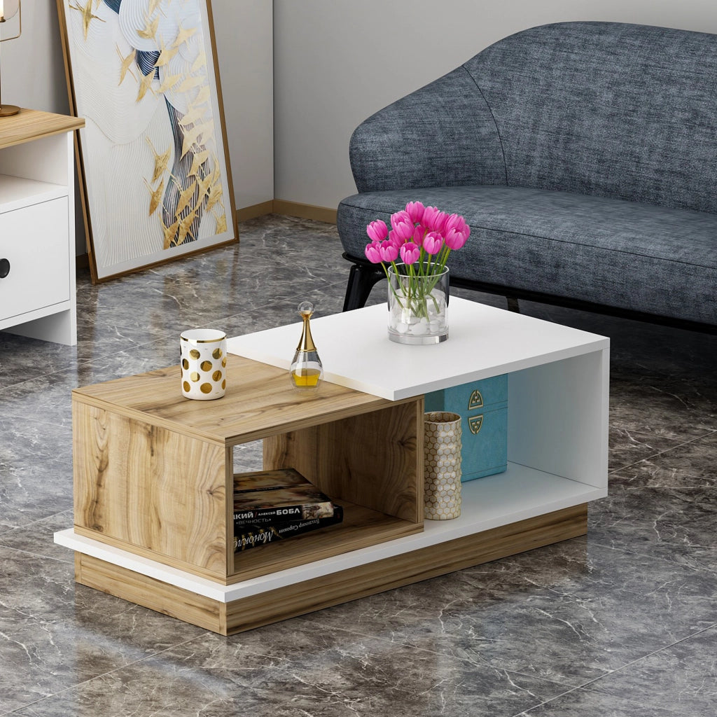 Ruino, Tavolino da Salotto 2 Vani, 90x45x36h cm Marrone Rovere Nodi