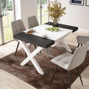 Consolle allungabile, 58 fino 140x90x73cm, Per 6 persone, Gambe in legno, Bianco e nero RF2724