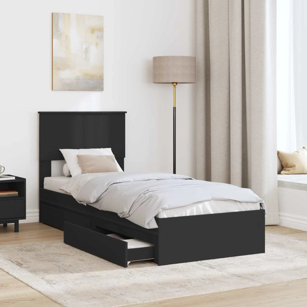 Letto con Contenitore Nero 75 x 190 cm Legno multistrato