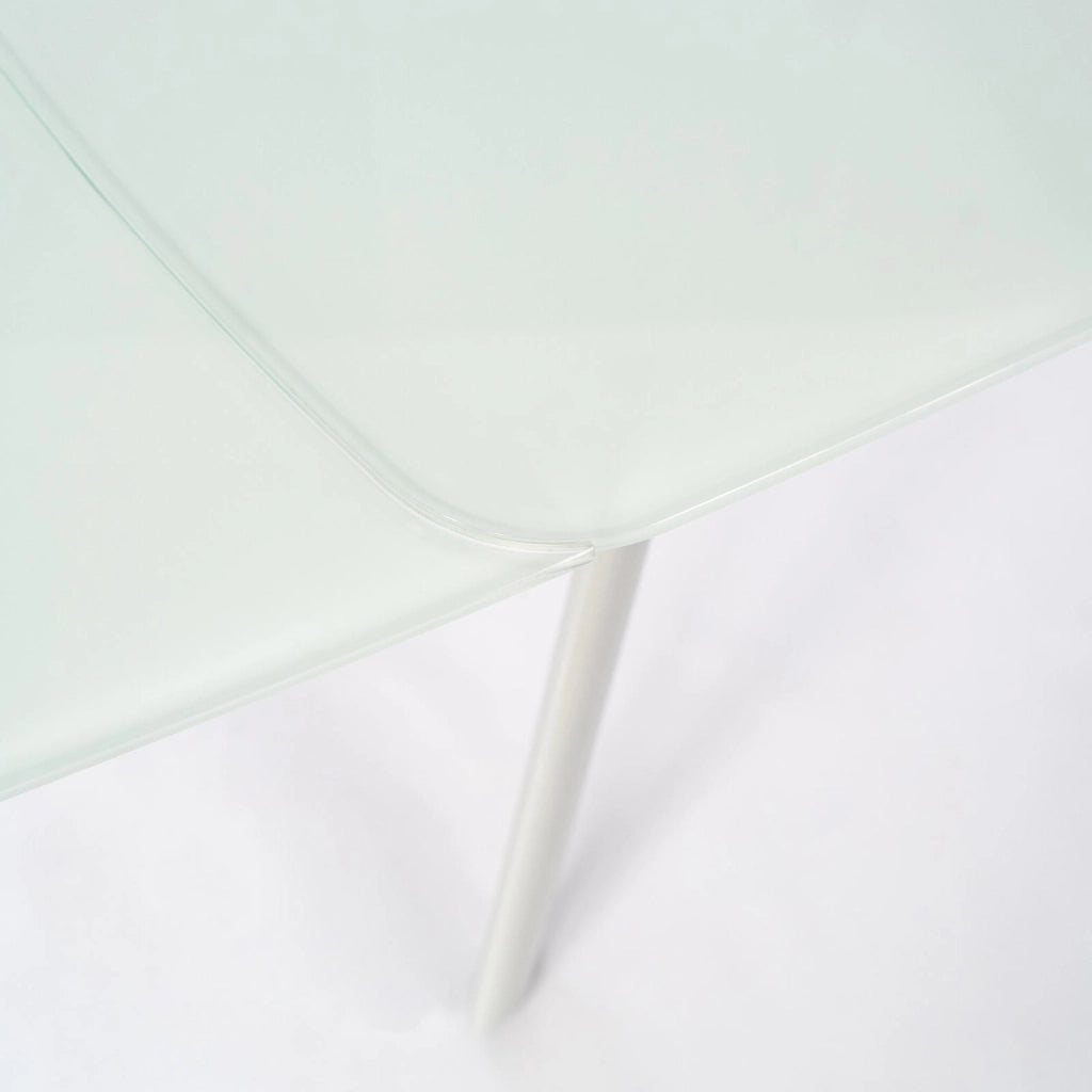 Tavolo allungabile Phil moderno con top in vetro temperato extra white e struttura in metallo grigio chiaro, 140/175/210 cm - Phil