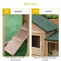 Gabbia per Conigli, Conigliera Recintata con Rampe, Tetto Impermeabile e Vassoio Estraibile 210 x 45.5 x 84.5 cm