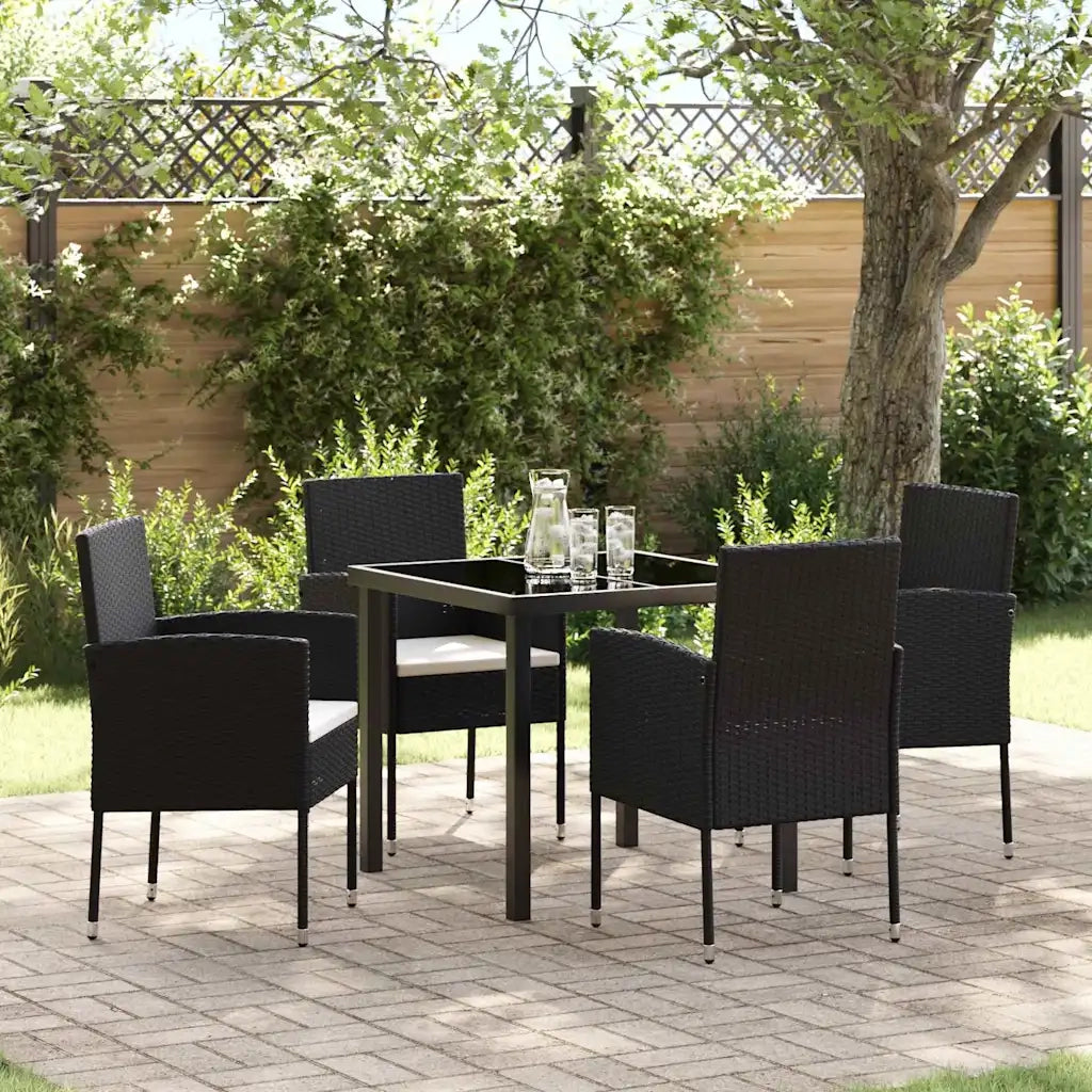 Set da Pranzo per Giardino con cuscino 5 pcs Nero polyrattan
