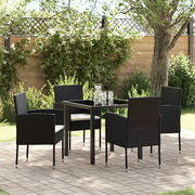 Set da Pranzo per Giardino con cuscino 5 pcs Nero polyrattan