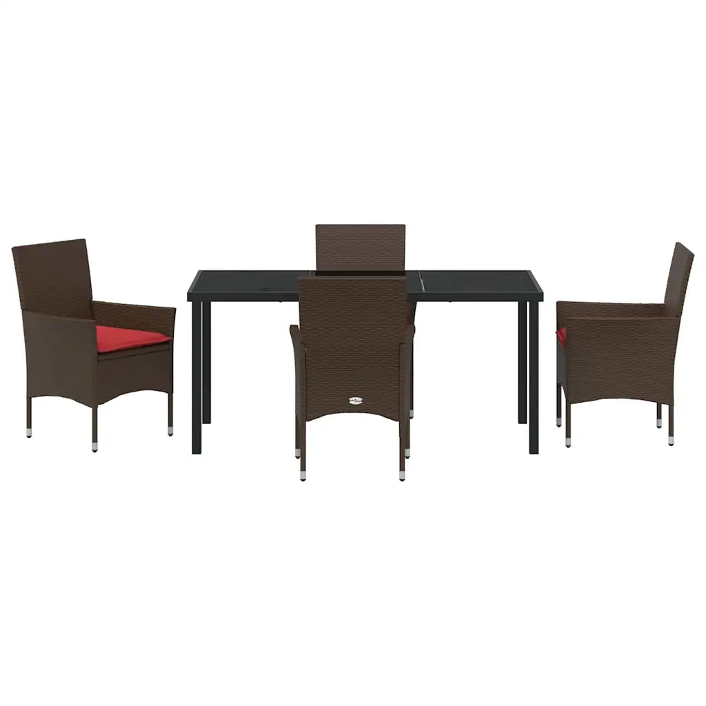 Set di tavolo e sedie con cuscino 5 pcs Marrone Rattan in PE 3379824