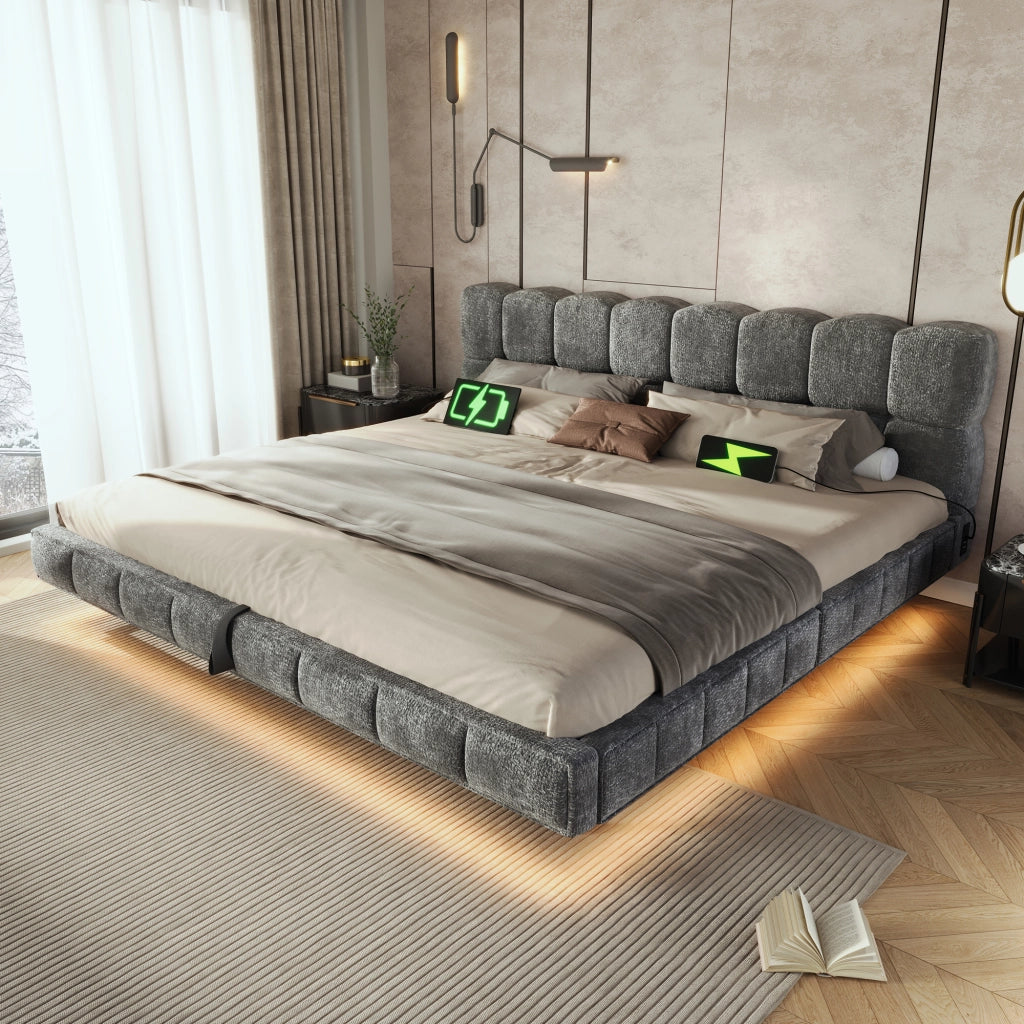 letto imbottito chenille legno grigio 180x200 cm