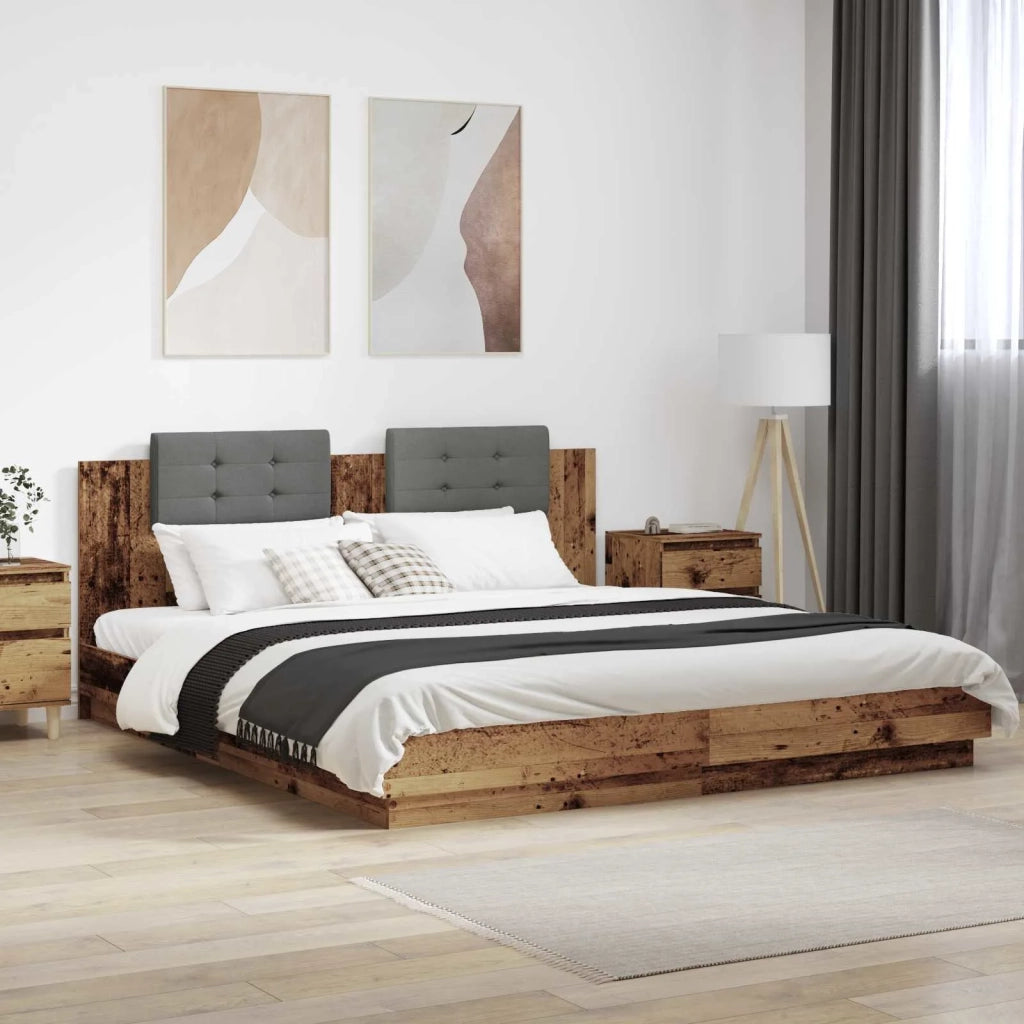 Struttura letto con testata-Giroletto Legno vecchio 200 x 200 cm