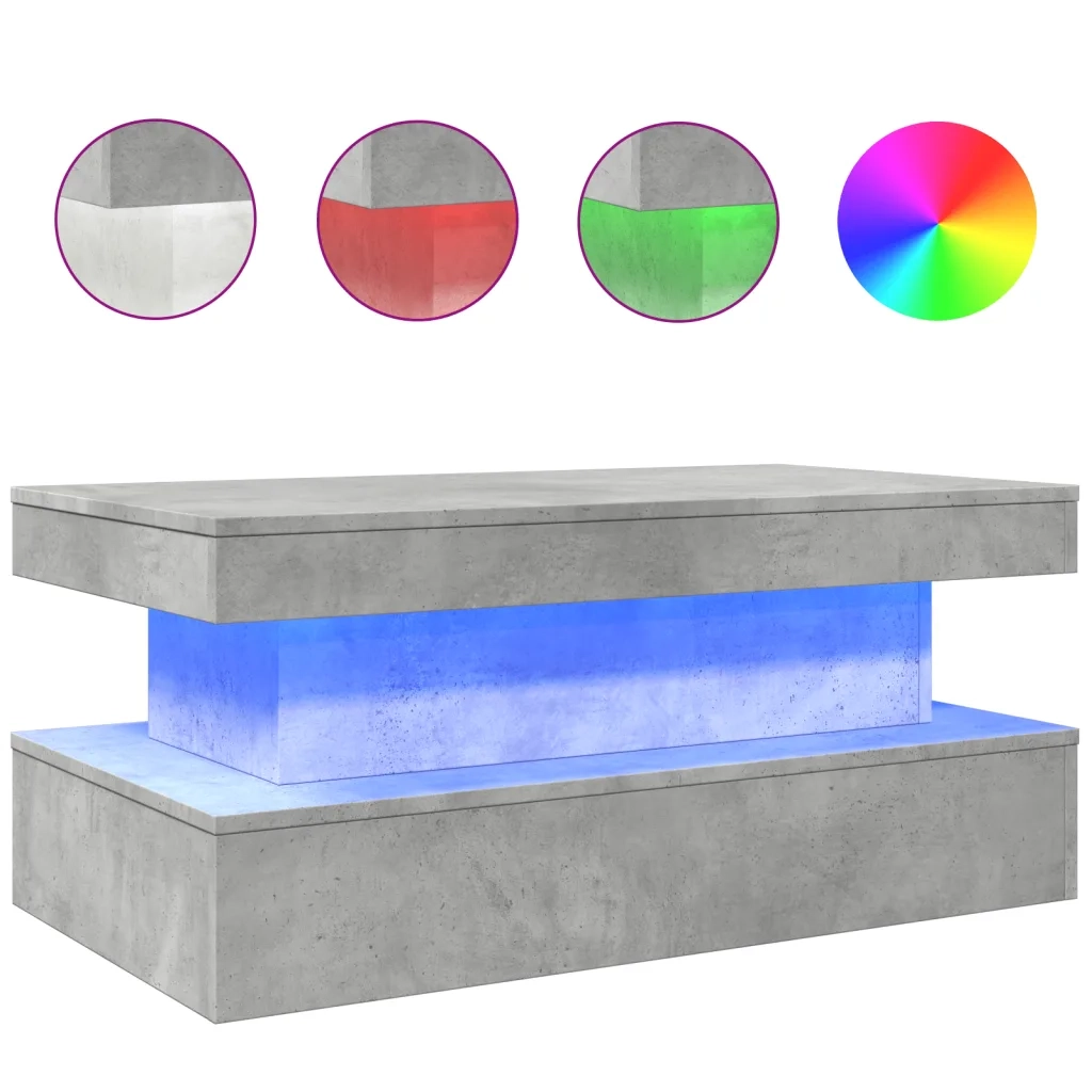 Tavolino da Soggiorno con Luci LED Grigio Cemento 90x50x40 cmcod mxl 89348
