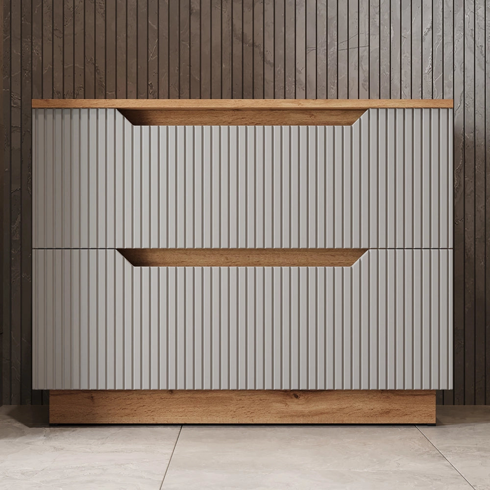 Vicco Mobile sottolavabo per bagno Rovere/grigio a righe 79.6 x 62.5 cm con 2 cassetti