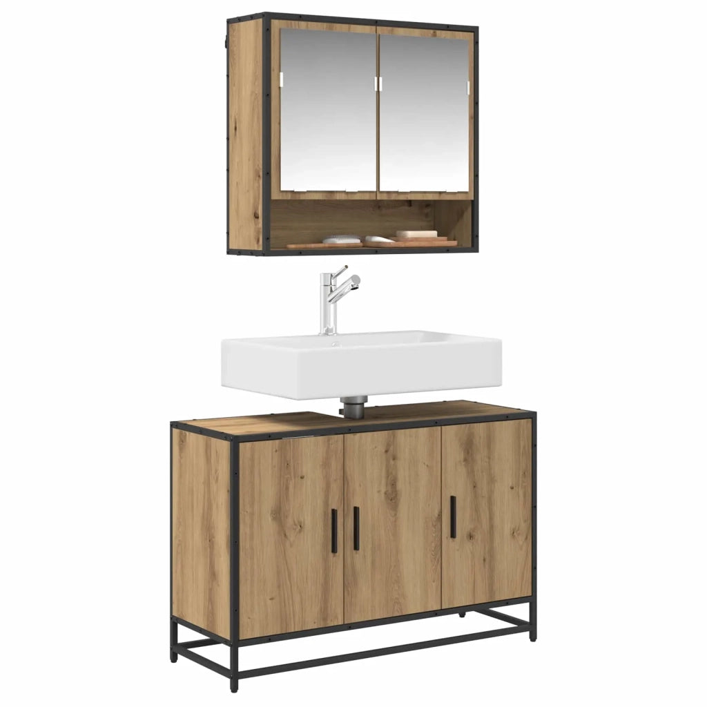 Mobile da Bagno con porta Rovere artigianale 90 x 33 x 60 cm 883618
