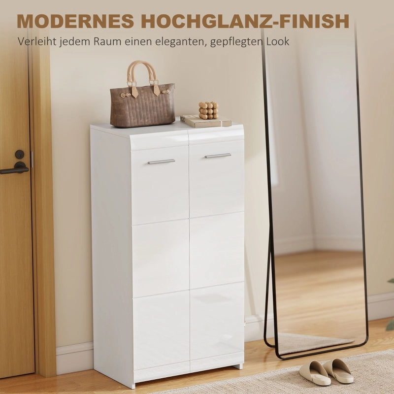 Scarpiera con 3 ripiani regolabili, per ingresso e soggiorno, in legno, bianco lucido, 55 × 36 × 108 cm