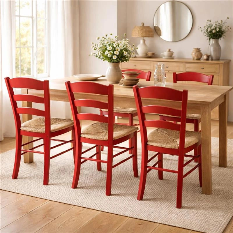 SET 2 SEDIE PAESANA IN LEGNO CON SEDUTA IN PAGLIA E SCHIENALE ALTO 42X40X87H CM  COLORE ROSSO