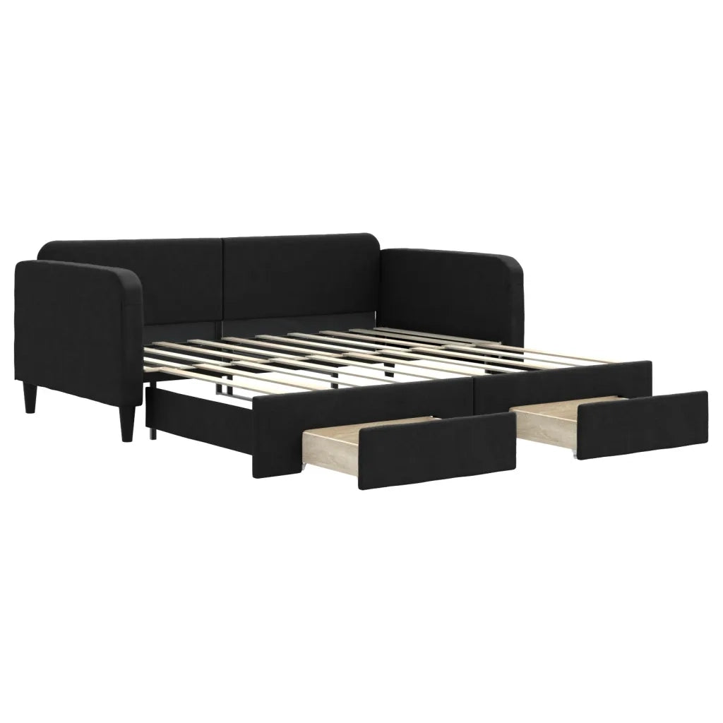 Divano letto | Sof¨¤ letto | Letto singolo Estraibile con Cassetti Nero 90x190 cm in Tessuto