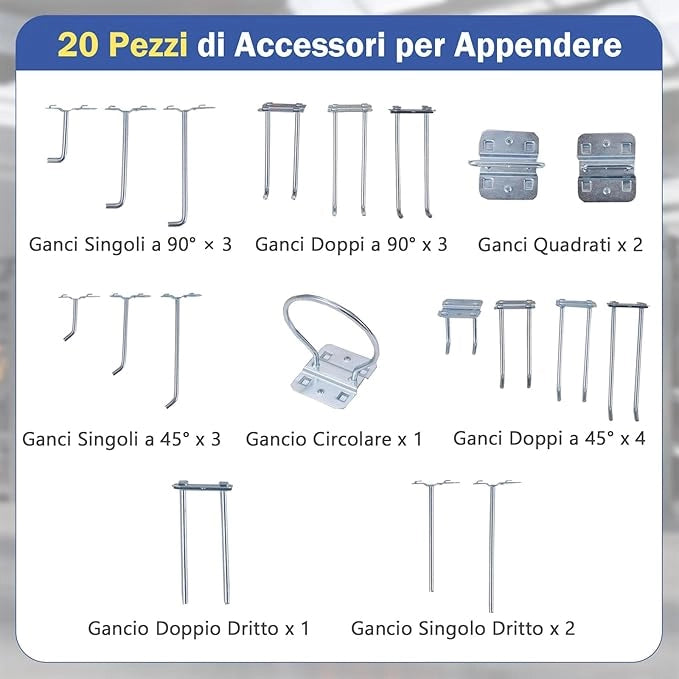 Banco da Lavoro con Piano da 80 x 40 cm, Banco da Lavoro Officina con Pannello Forato e 20 Ganci Porta Attrezzi, Tavolo da Lavoro per Garage con Cassetto e 2 Mensole (Nero)