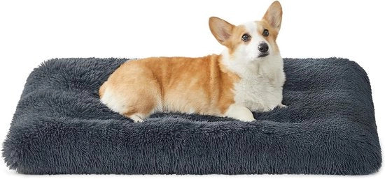 Letto per cani, piuma per animali domestici, morbido, 95 x 60 cm, imbottitura morbida, lavabile in macchina, cuscino per cani, multifunzionale, grigio scuro