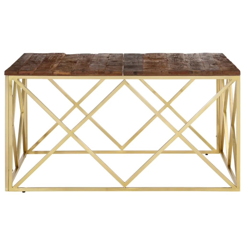 Tavolino Salotto Dorato Acciaio Inossidabile e Legno Massello 349982