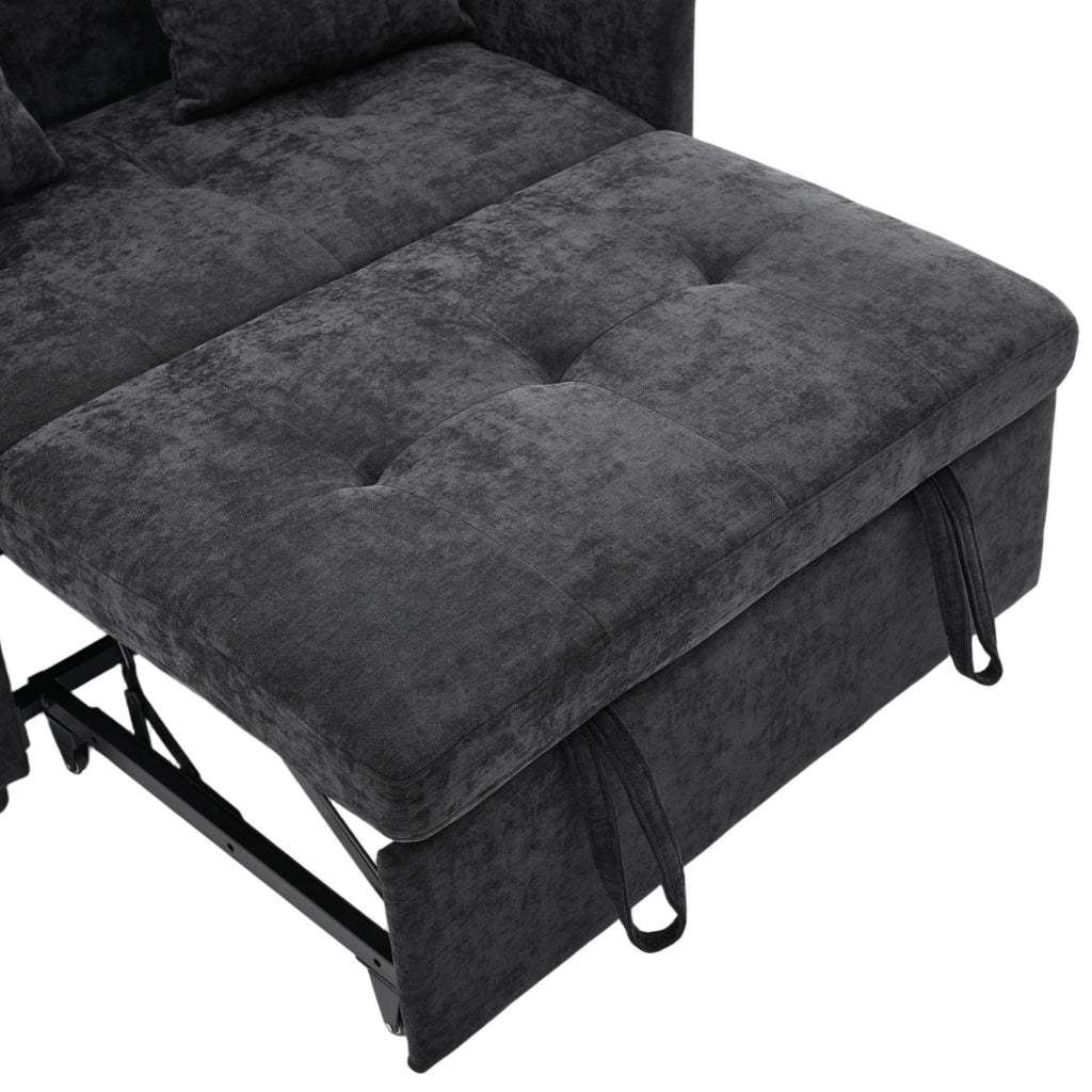 Divano letto convertibile con porta USB e supporto tablet, in lino spazzolato, Nero 109 × 72 × 83,5 cm