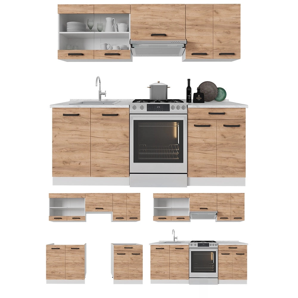 Cucina componibile R-Line Rovere dorato/Bianco 200 cm senza piano di lavoro Vicco
