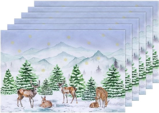 Piatti per tavola con tema d'inverno - Set di 6 - 30 x 49 cm - Lavabili - Resistente al calore - Antiscivolo - Utilizzo interno ed esterno - Decorazione da tavolo
