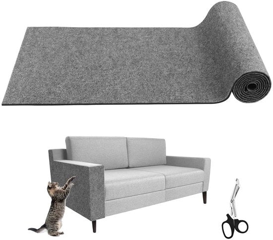 Mat per gatti autoadesivo da 100 x 40 cm - mat per gatti con forbici da vetro da 14,5 cm. Mat per gatti, protezione contro graffi per divani, tappeti per gatti, autoadesivo per gatti, protezione per mobili e divani (grigio chiaro).