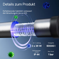 CUV-772 Chiarificatore UV per laghetto, acciaio inox, Sterilizzatore con lampada 72W