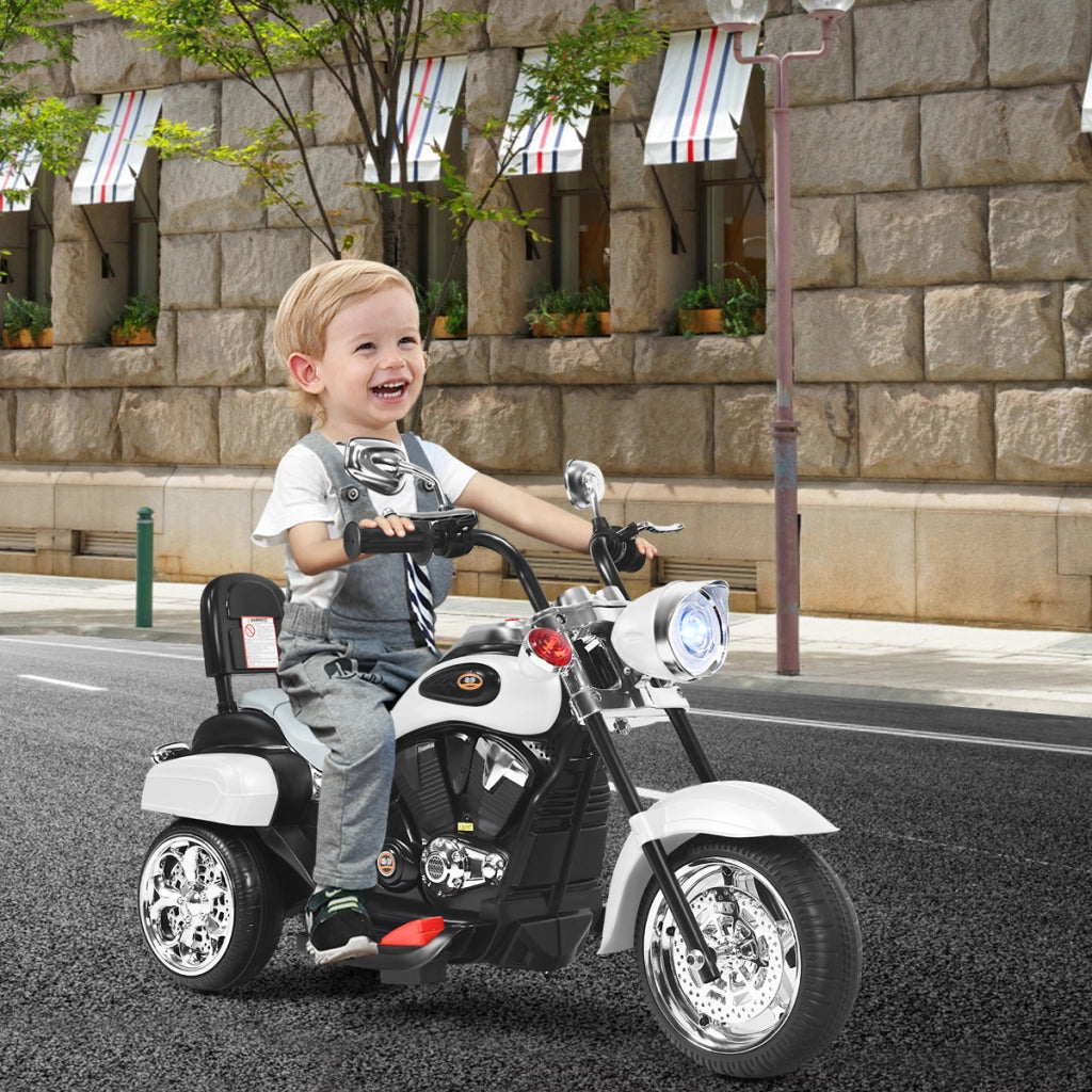 Moto in stile chopper per bambini e bambine, Moto cavalcabile alimentata a batteria Bianco-Moto elettriche