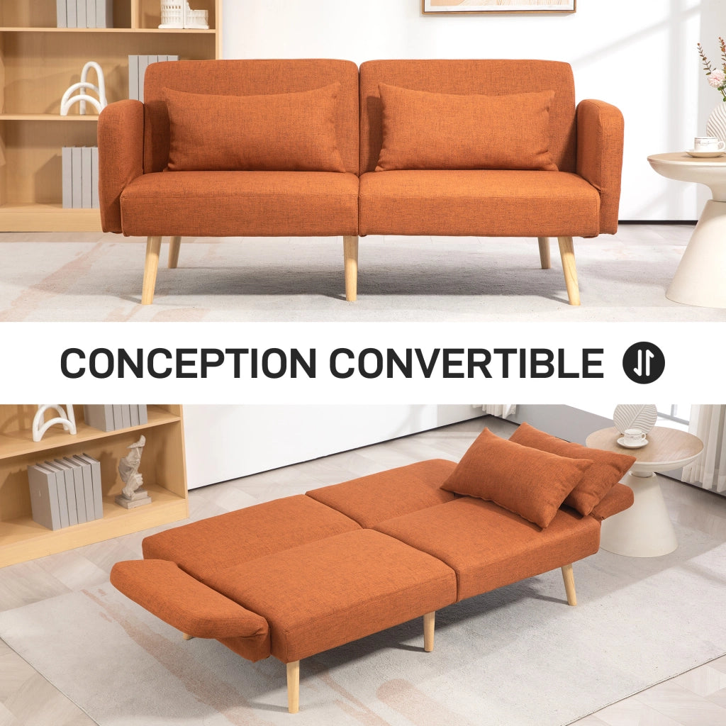 Divano letto 3 posti inclinabile ¨C zephmum ¨C tessuto effetto lino marrone