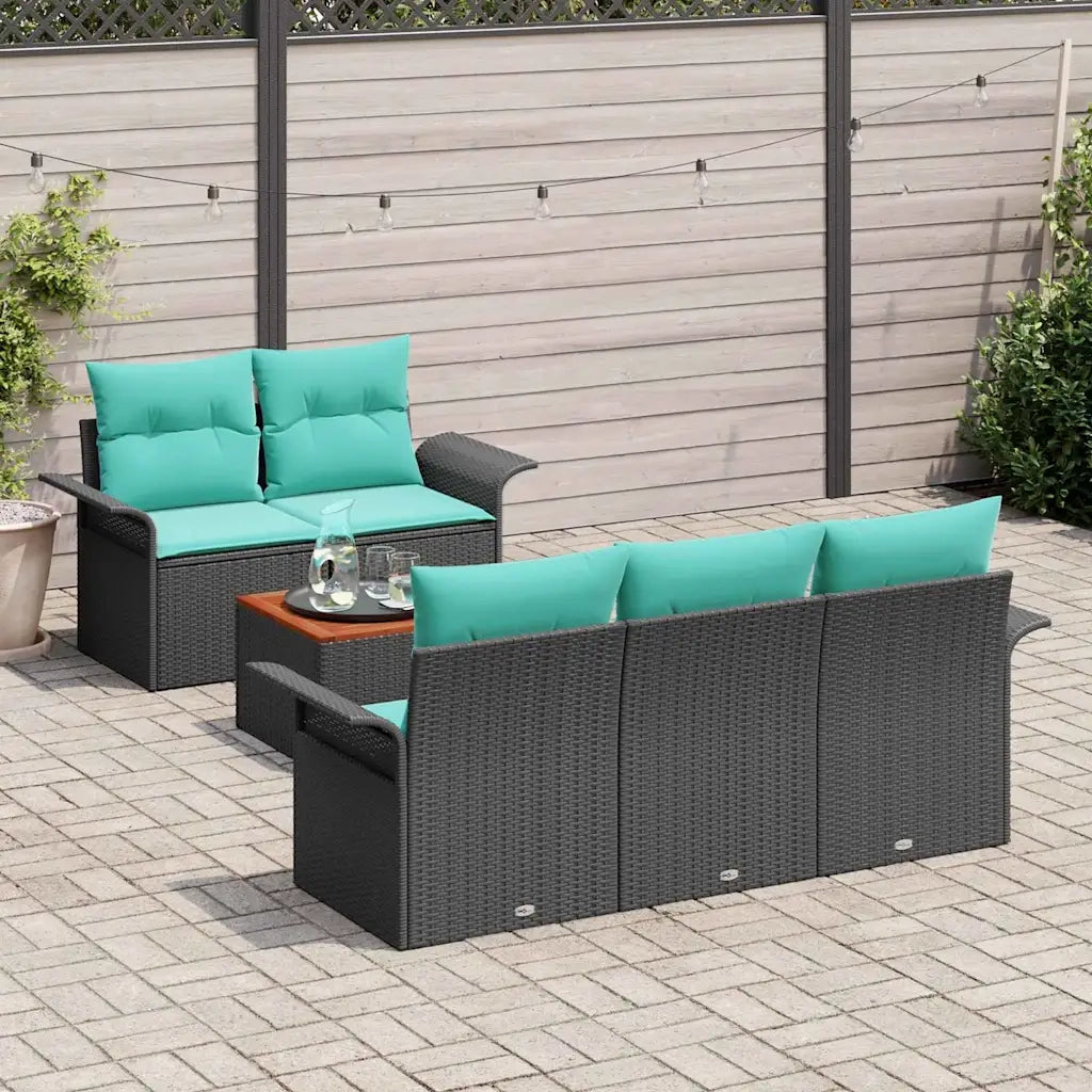 Set Divano da Giardino con cuscino 6 pcs Nero polyrattan
