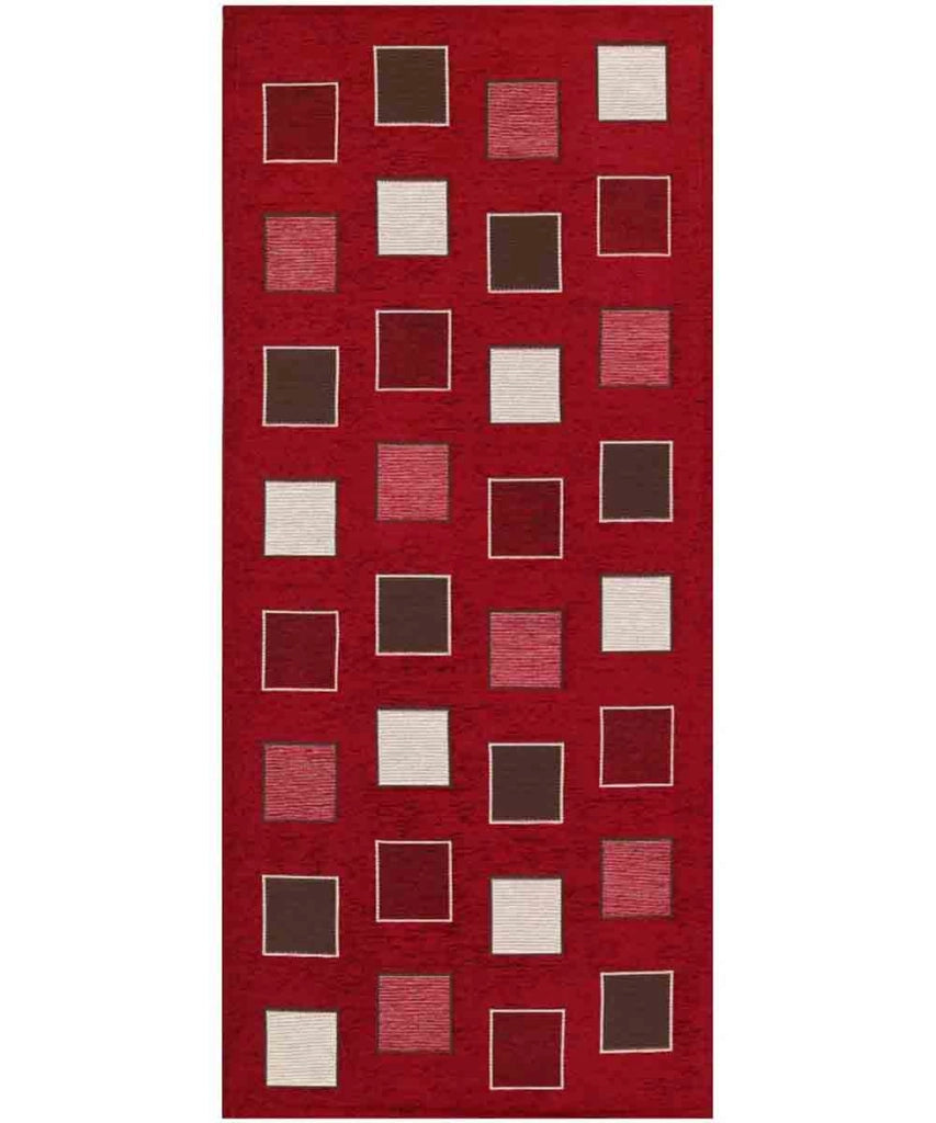 Tappeto moderno SQUARE ROSSO geometrico a quadri, passatoia cucina multiuso lavabile in lavatrice e anti-scivolo cm.55x190