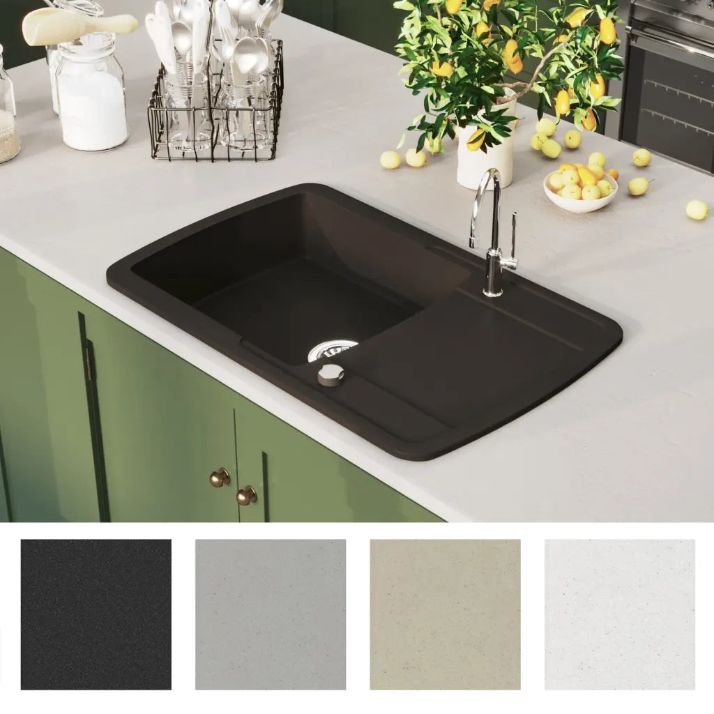 Lavello da Cucina in Granito Vasca Singola-Lavandino-Lavabo Nero 671145