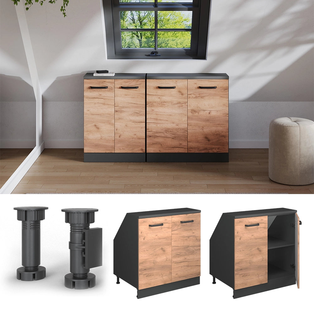 Mobile sottotetto Rion Rovere dorato/Antracite 80 x 83.8 cm con 2 porte, carcassa 60 cm profondità Vicco